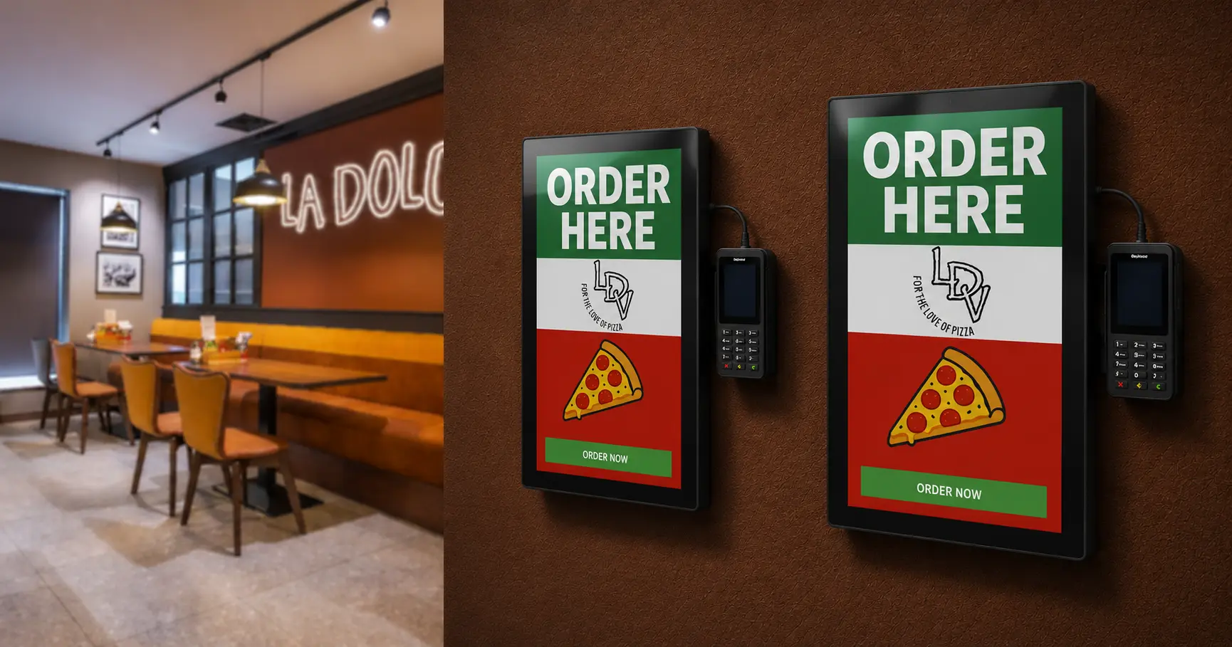 Wall-mounted self-service kiosks for fast food ordering