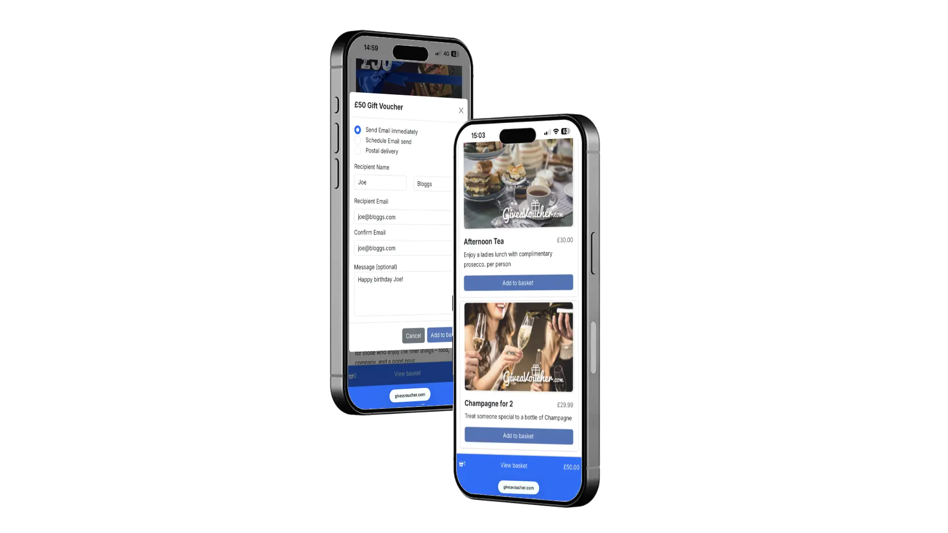 GiveaVoucher digital gift voucher screen