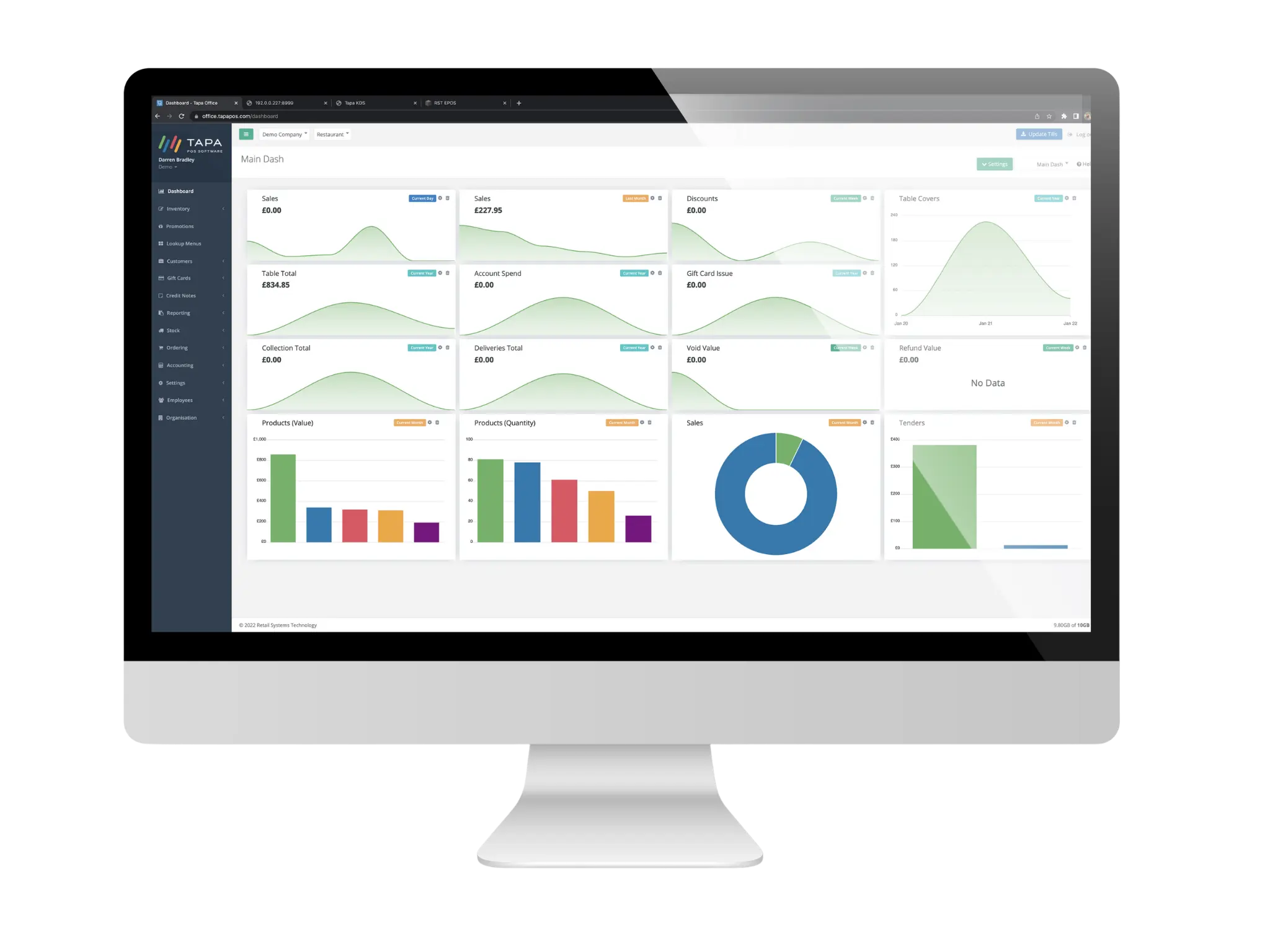 Tapa Office back office reporting screen