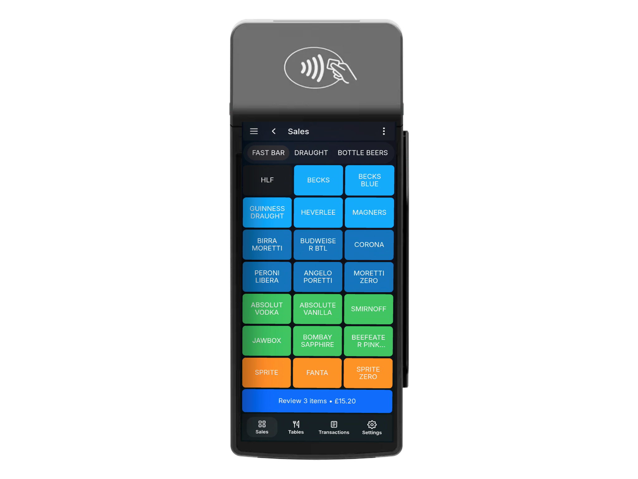 TapaPay fast bar ordering screen