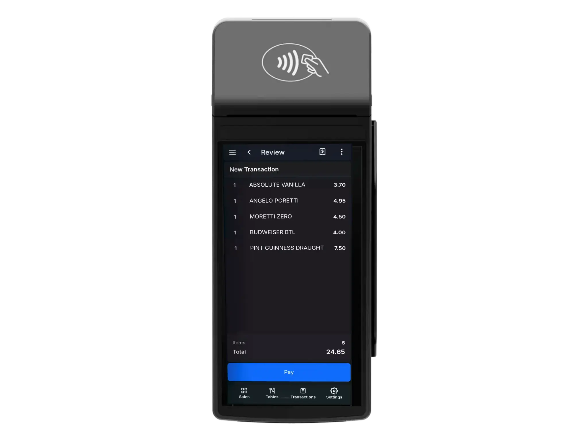 TapaPay handheld order review screen
